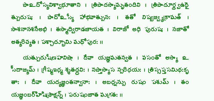 Sri Purusha Sooktam Purusha suktam vedic chant lyrics with meaning given in english. telugu bhakti pages